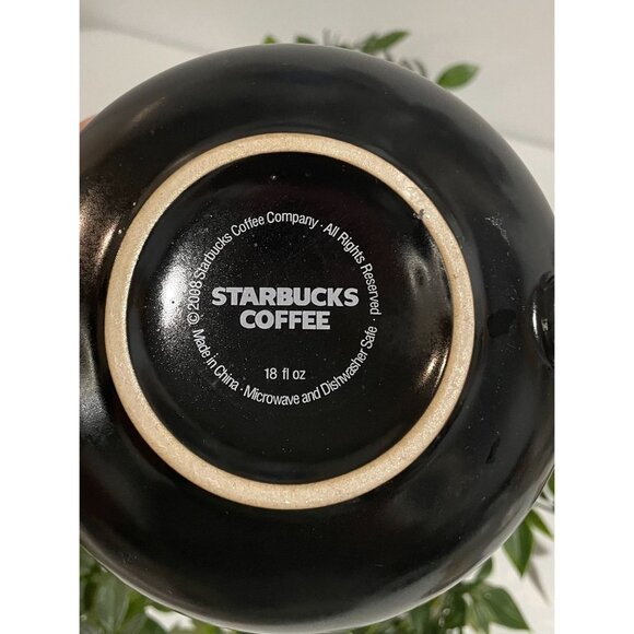 2008 Starbucks Mug Cup Soup Bowl 18 oz Large Black Dual Side Logo Opens - Picture 3 of 6